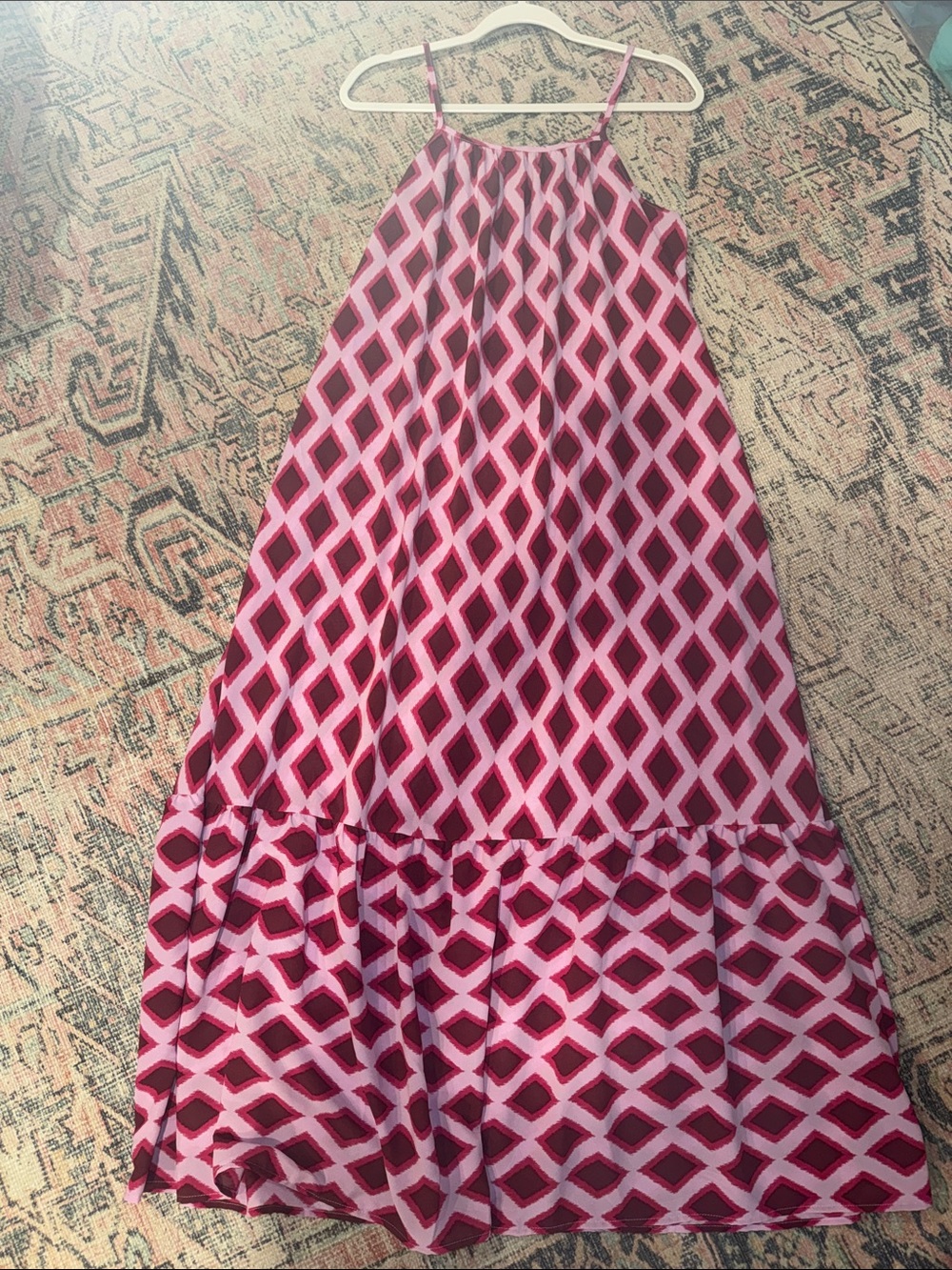 Pink Geometric Halter Maxi Dress